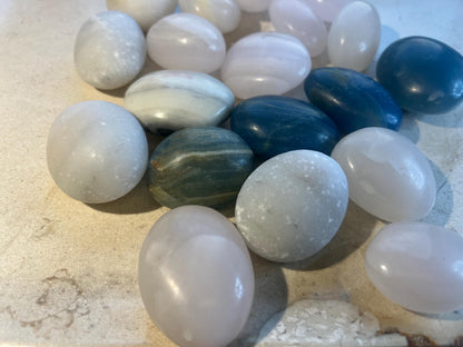 Eggshell Calcite Palm Stone: Medium Sized Worry Stone Home Decor Worry Pocket Stress Anxiety Palm Stone