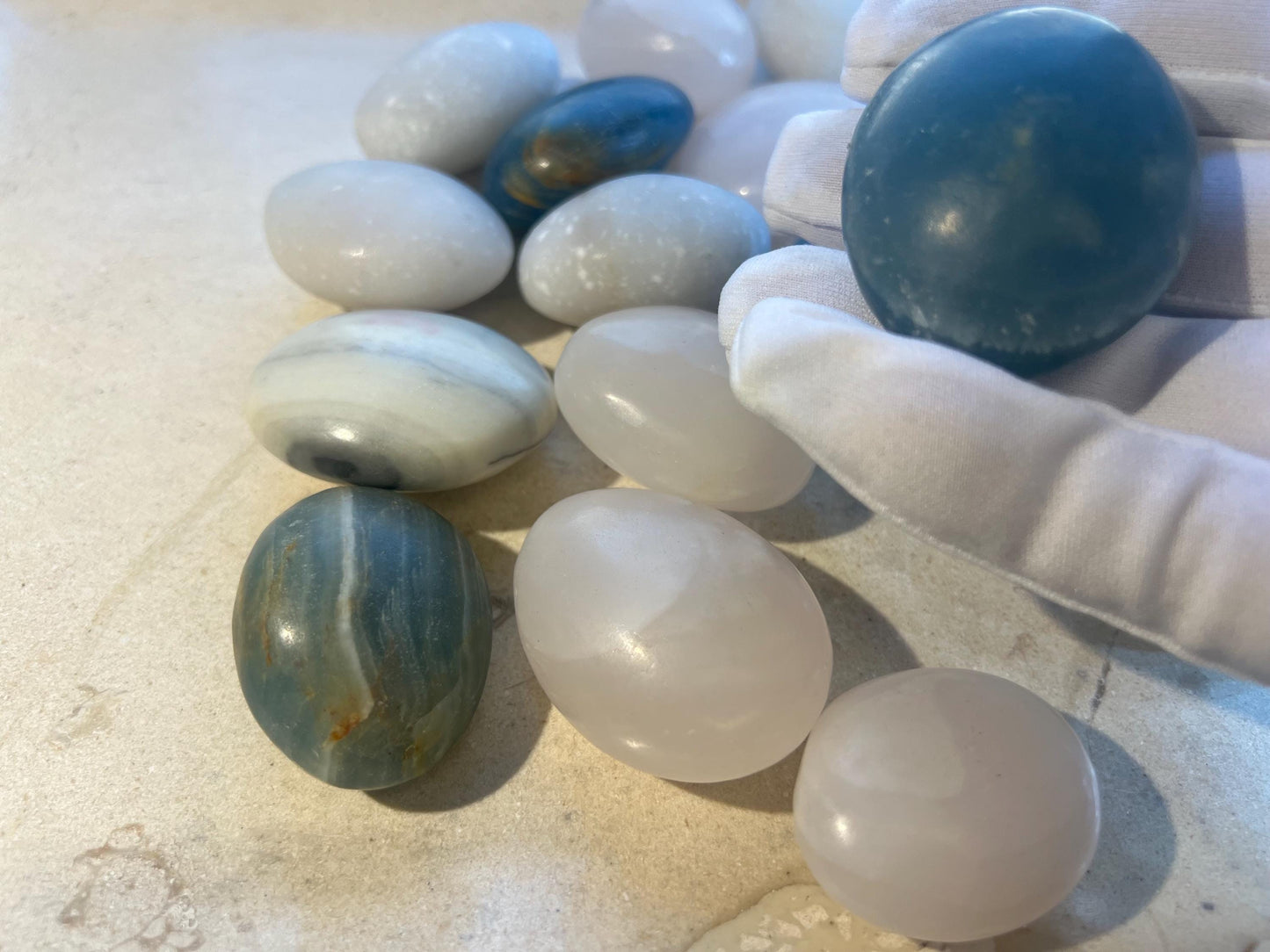 Eggshell Calcite Palm Stone: Medium Sized Worry Stone Home Decor Worry Pocket Stress Anxiety Palm Stone
