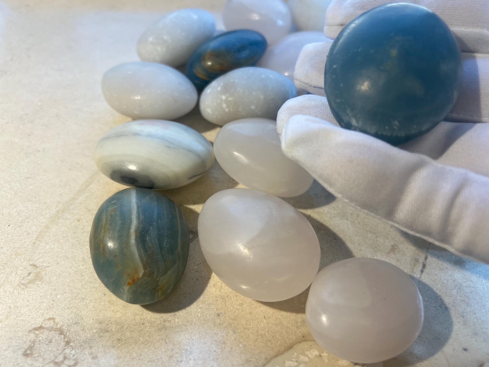 Eggshell Calcite Palm Stone: Medium Sized Worry Stone Home Decor Worry Pocket Stress Anxiety Palm Stone
