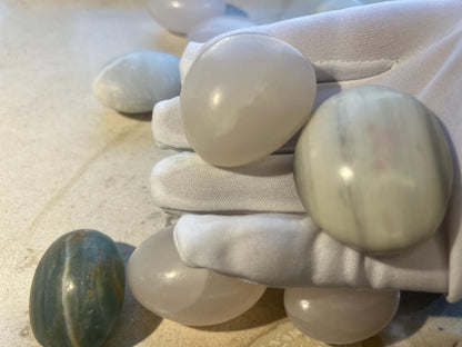 Eggshell Calcite Palm Stone: Medium Sized Worry Stone Home Decor Worry Pocket Stress Anxiety Palm Stone