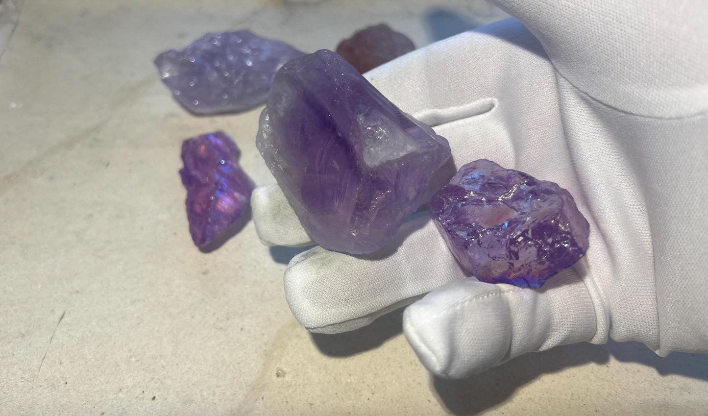 Raw Aura Quartz Crystal Set: Amethyst & Strawberry Quartz - Inner Peace Decor