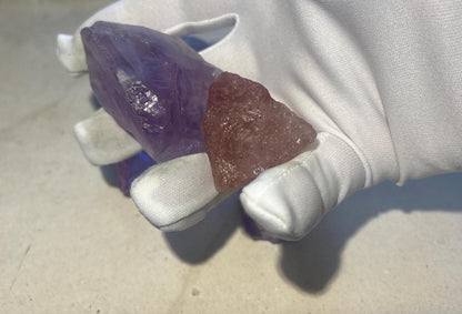 Raw Aura Quartz Crystal Set: Amethyst & Strawberry Quartz - Inner Peace Decor