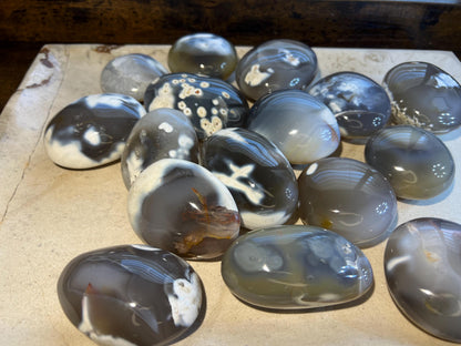 Polished Ghost Orca Agate Thumb Stone: Worry Stone, Meditation Crystal