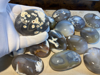 Polished Ghost Orca Agate Thumb Stone: Worry Stone, Meditation Crystal