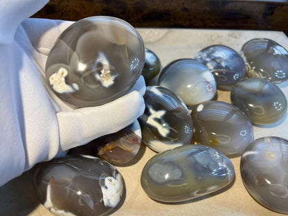 Polished Ghost Orca Agate Thumb Stone: Worry Stone, Meditation Crystal