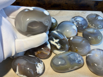 Polished Ghost Orca Agate Thumb Stone: Worry Stone, Meditation Crystal