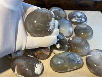 Polished Ghost Orca Agate Thumb Stone: Worry Stone, Meditation Crystal