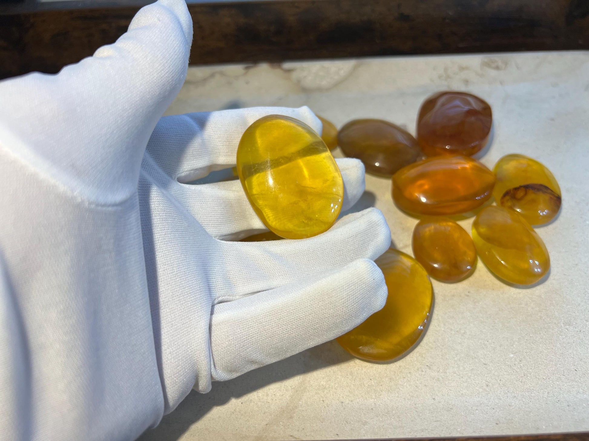 Yellow Fluorite Palm Natural Crystal Polished Worry Stone Home Decor Anxiety Pocket Distraction Meditation Gift Birthday Christmas