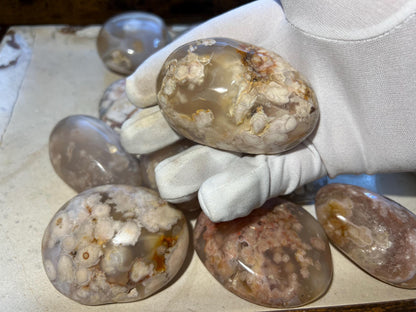 Flower Agate Palm Stone: Polished Worry Stone, Meditation Crystal Home Decor Worry Pocket Stress Anxiety Palm Stone