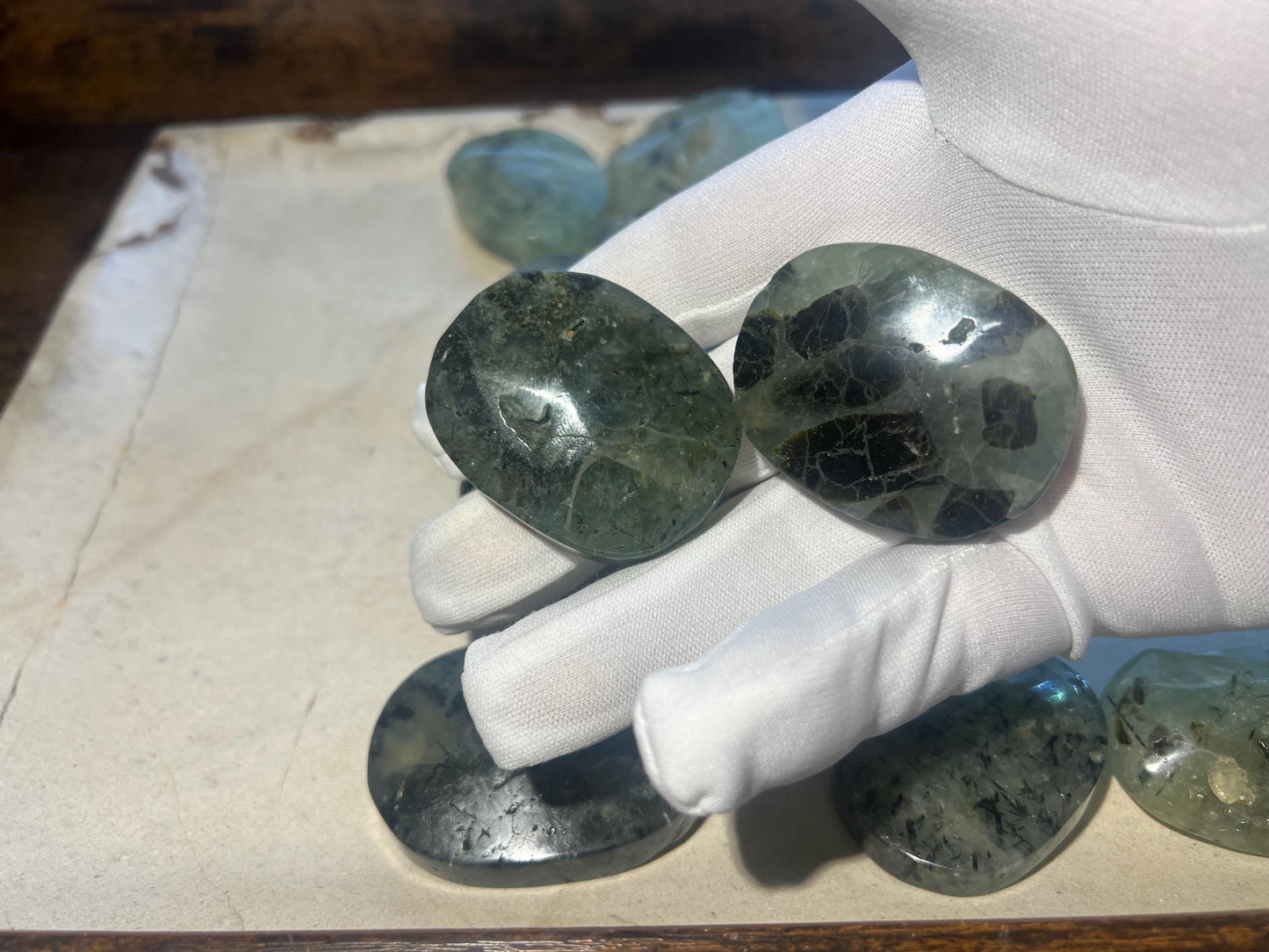 Prehnite Polished Crystal Palm Stones Anxiety Stress Worry Relief Gift Home Decor Birthday Christmas Xmas Meditation Collection Home Decor