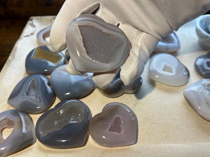 Greek Blue Lace Agate Druzy Heart: Polished Crystal Palm Stone Home Decor Worry Pocket Stress Anxiety Palm Stone