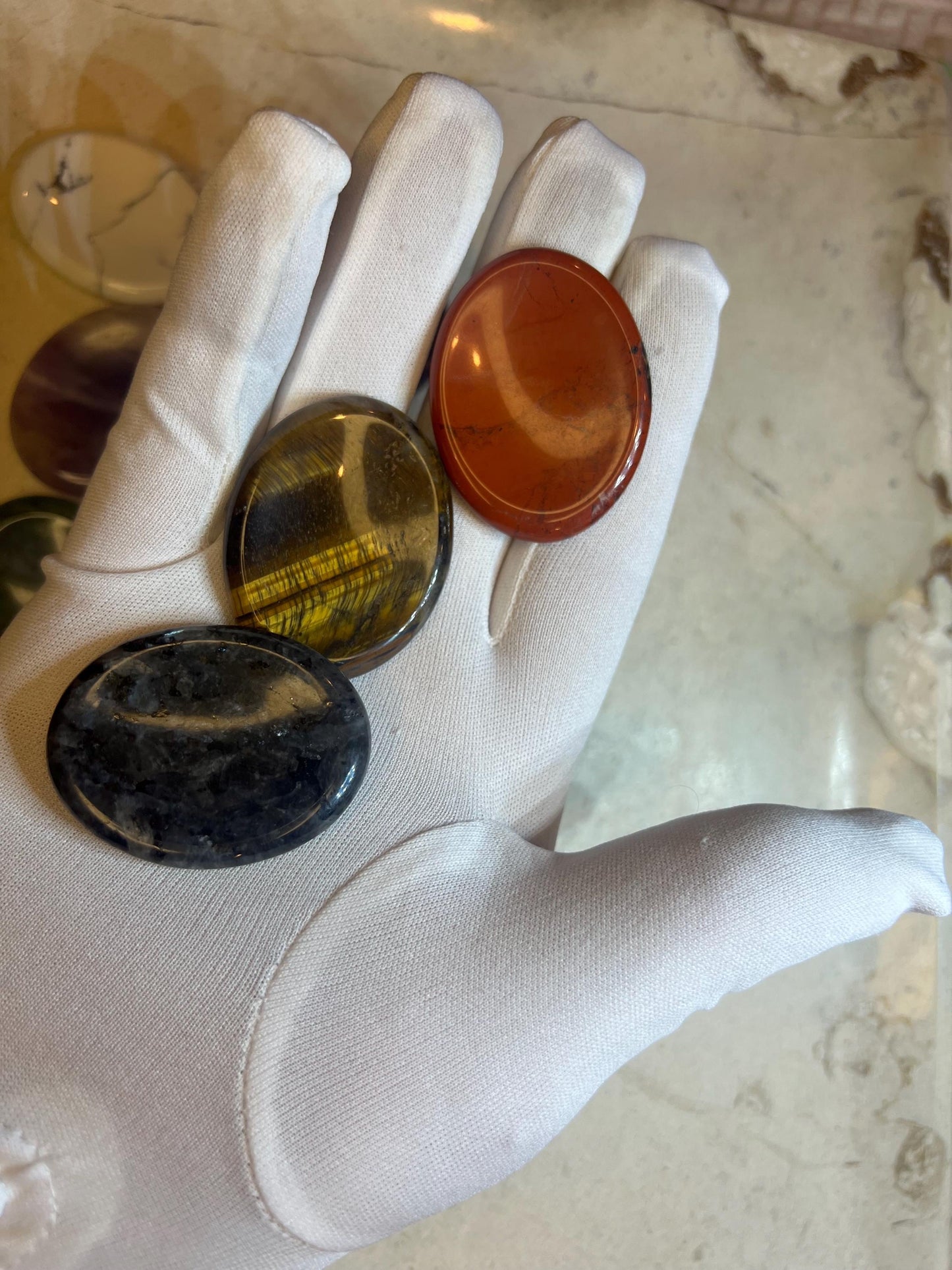 Polished Gemstone Worry Stone: Chakra Palm Stone for Stress Relief