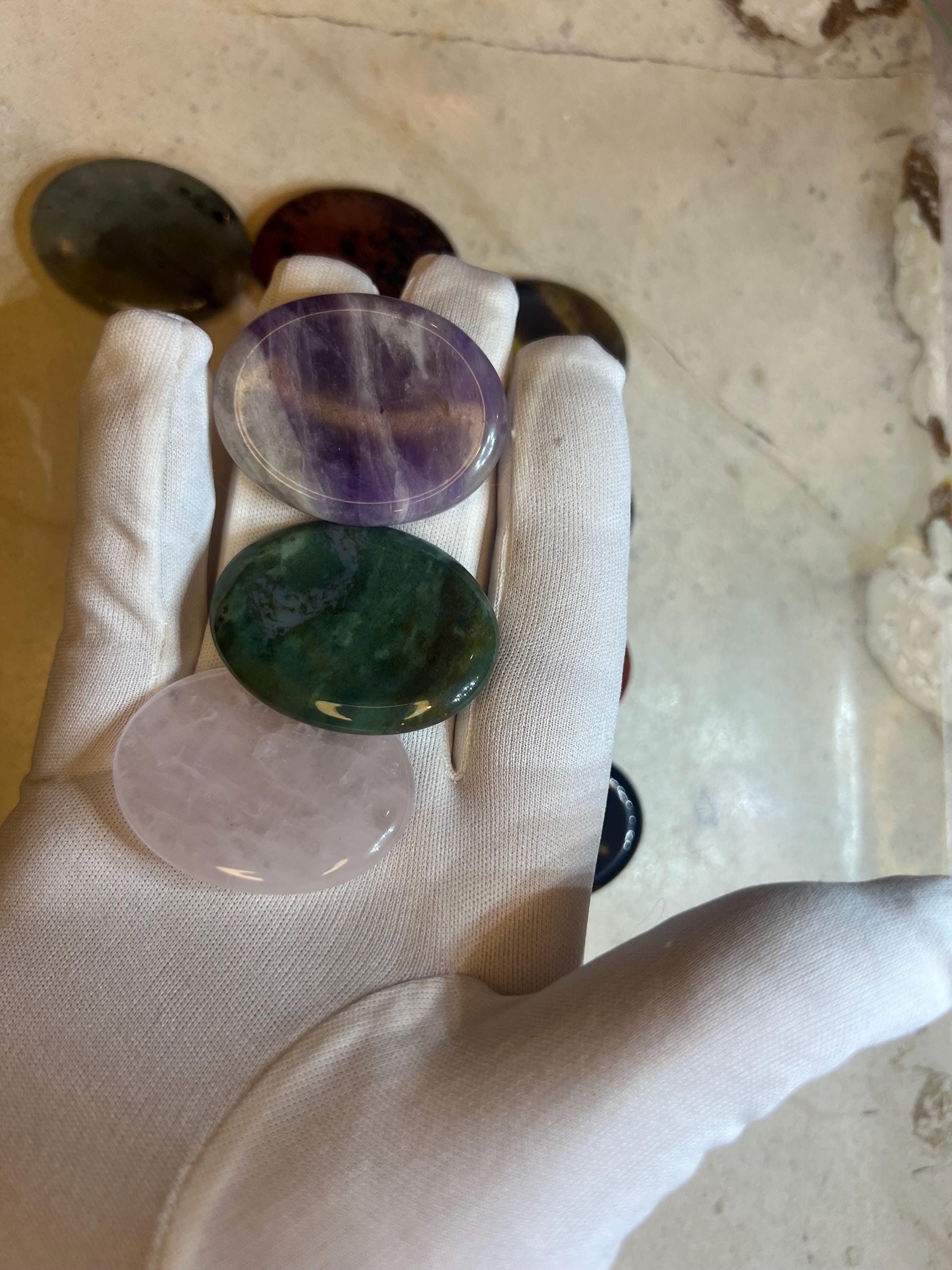 Polished Gemstone Worry Stone: Chakra Palm Stone for Stress Relief