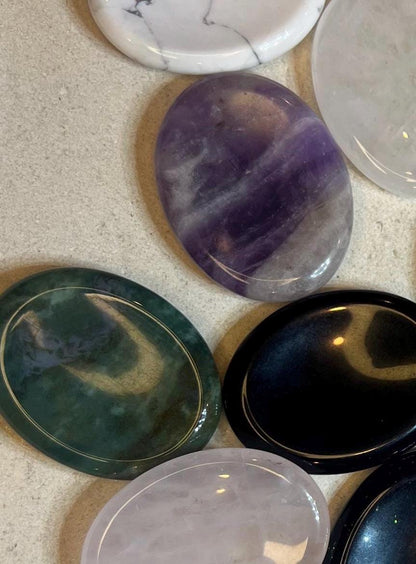 Polished Gemstone Worry Stone: Chakra Palm Stone for Stress Relief