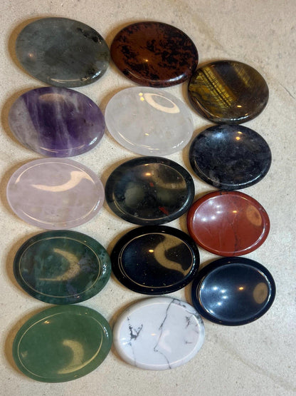 Polished Gemstone Worry Stone: Chakra Palm Stone for Stress Relief