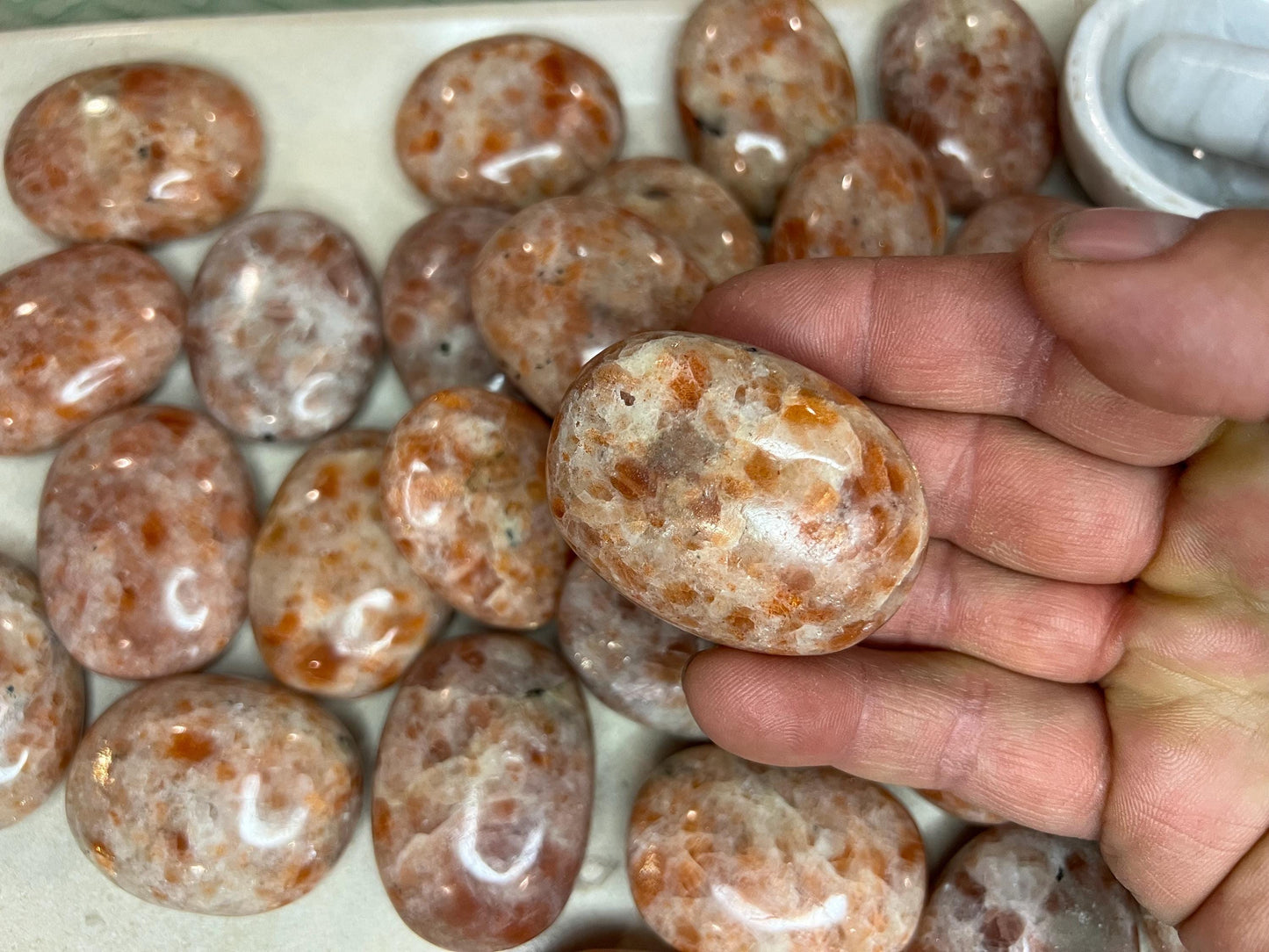 Brazilian Sunstone Palm Stone Natural Crystal Polished Worry Stone Home Decor Anxiety Pocket Distraction Meditation Gift Birthday Christmas