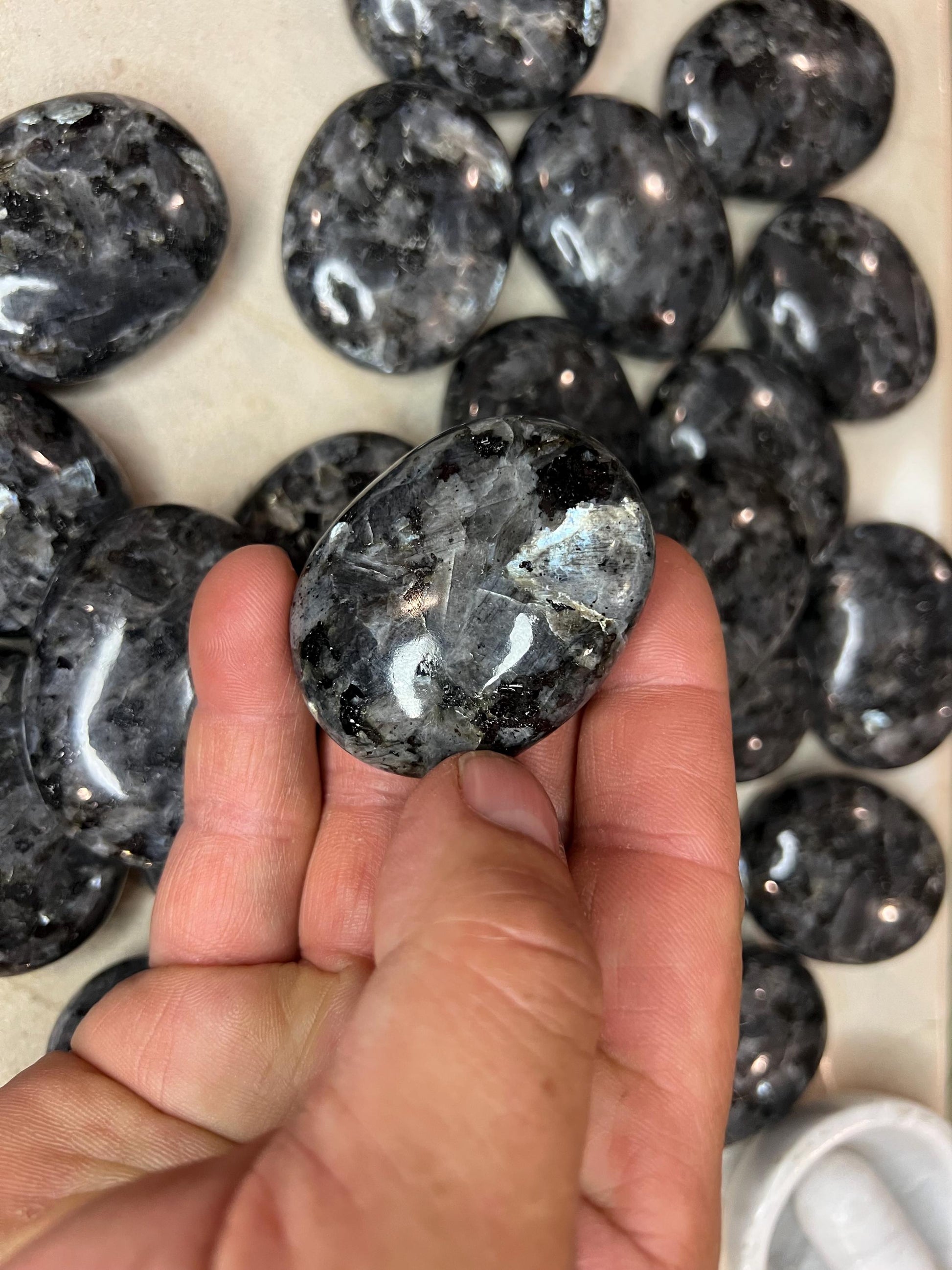 Norwegian Moonstone Larvikite Medium Palm Stones Arts Home Decor Wholesale Project Christmas Xmas Home Decor Gift Crafting Worry Polished