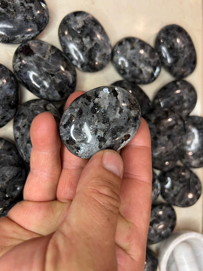 Polished Larvikite Palm Stone: Norwegian Moonstone Worry Stone Home Decor Worry Pocket Stress Anxiety Palm Stone