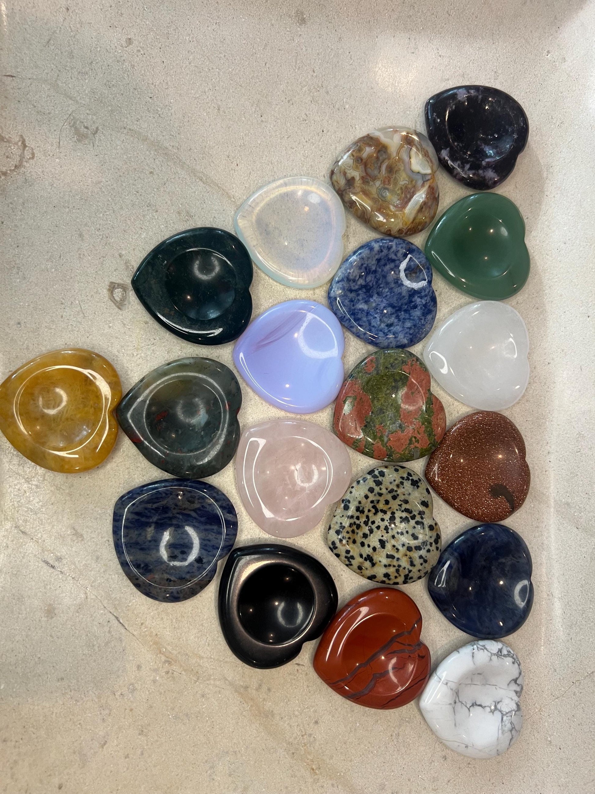 Heart Worry Stones Assorted Gemstones Polished Gem-stone Thumb Pocket Palm Stone Worry Chakra Gemstone Stress Relief Fidget Smooth Christmas