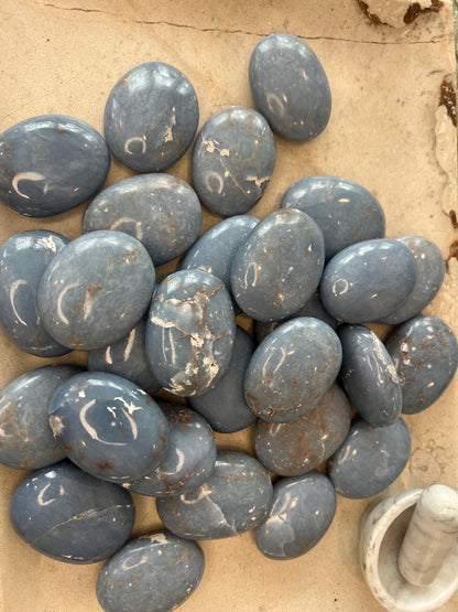 Angelite Crystal Palm Stone: Polished Worry Stone, Calming Meditation Gift Home Decor Worry Pocket Stress Anxiety Palm Stone