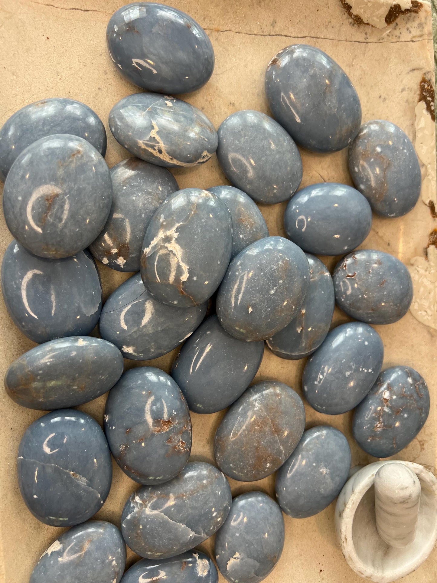 Angelite Crystal Polished Palm Stone Pocket Anxiety Worry Stress Gift Home Decor Christmas Meditation Xmas Relief Calming Focus