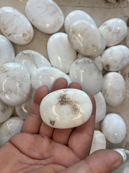 Greenland Scolecite Palm Stone: Polished Crystal for Anxiety Relief Home Decor Worry Pocket Stress Anxiety Palm Stone