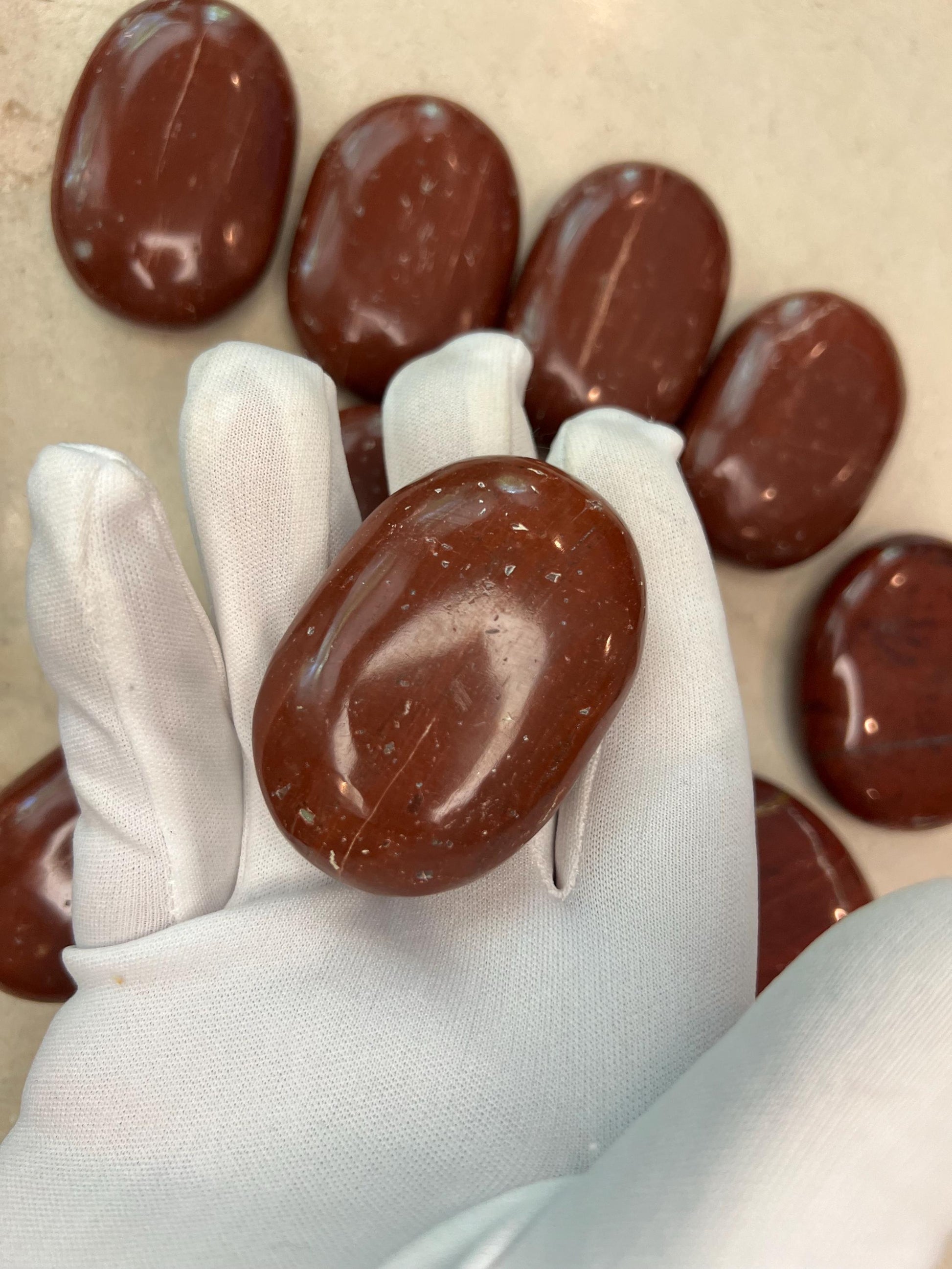 Indian Red Jasper Natural Palm Stone Smooth Polished Carved Crystal for Distraction Home Decor Christmas Xmas Meditation
