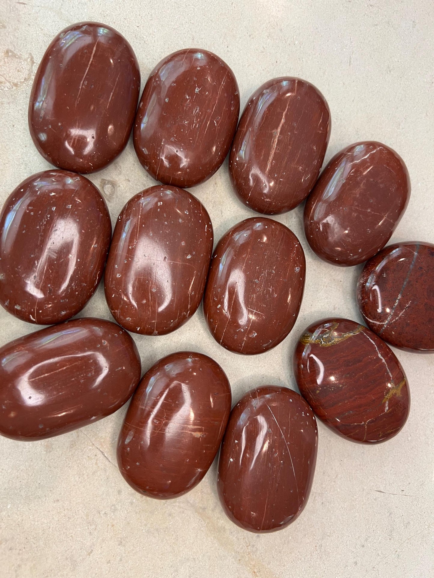 Indian Red Jasper Natural Palm Stone Smooth Polished Carved Crystal for Distraction Home Decor Christmas Xmas Meditation