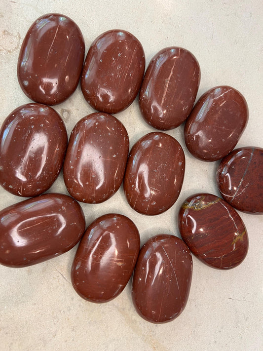 Indian Red Jasper Natural Palm Stone Smooth Polished Carved Crystal for Distraction Home Decor Christmas Xmas Meditation