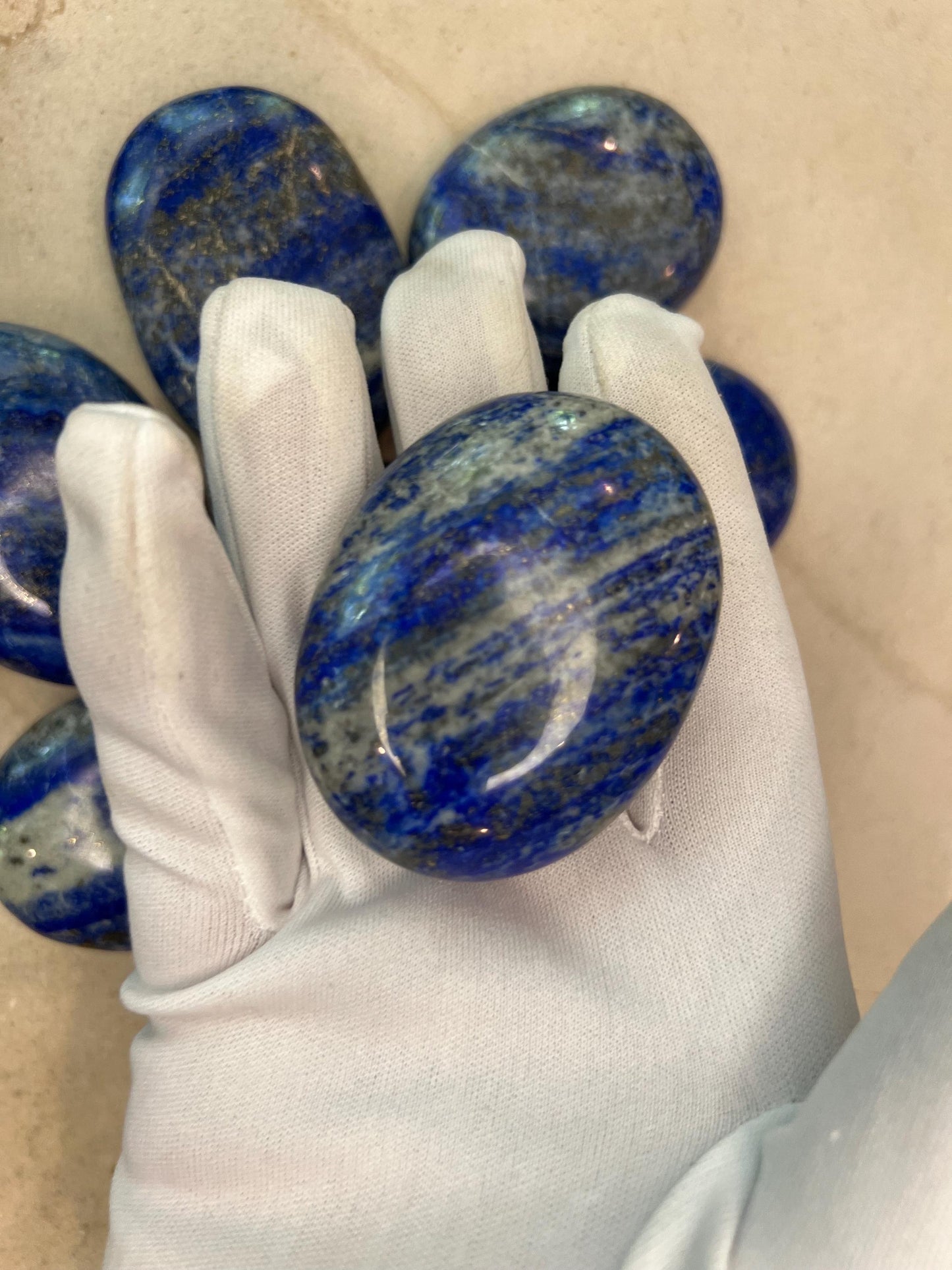 Afghan Lapis Lazuli Natural Palm Stone Smooth Polished Carved Crystal for Distraction Gift Anxiety Worry Christmas Meditation Home Decor