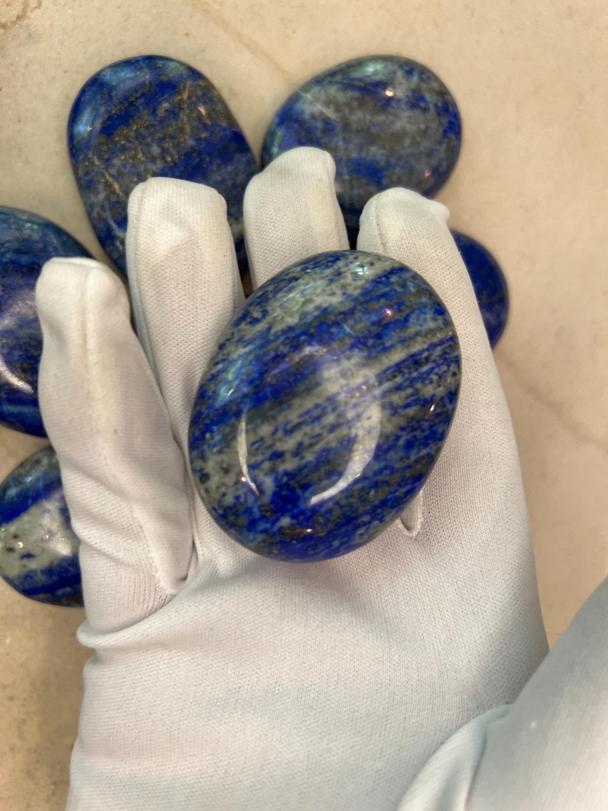 Afghan Lapis Lazuli Natural Palm Stone Smooth Polished Carved Crystal for Distraction Gift Anxiety Worry Christmas Meditation Home Decor