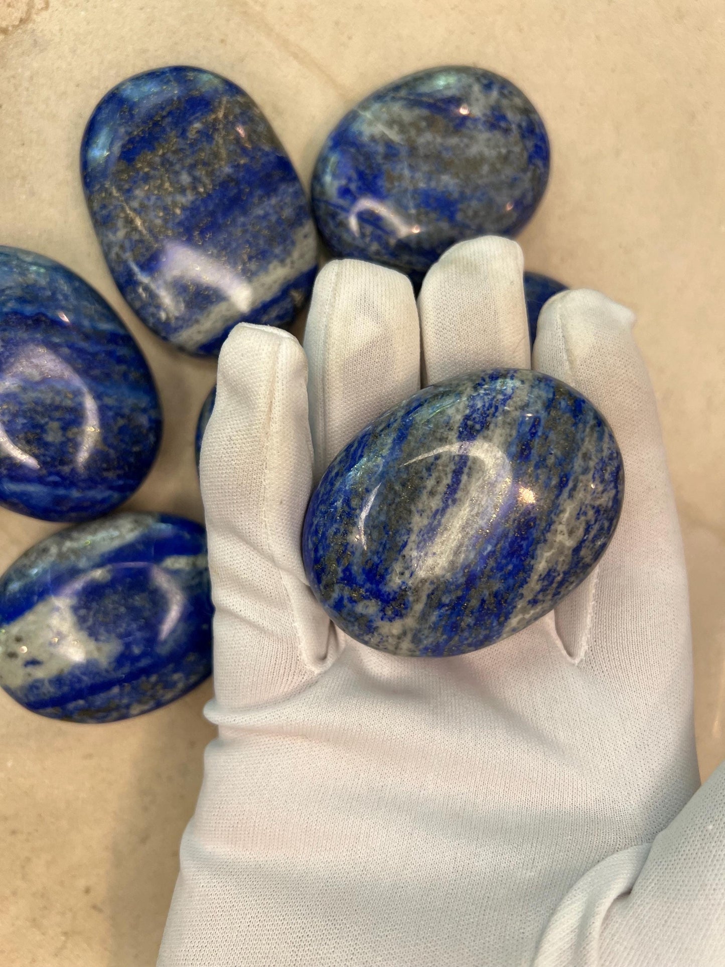 Afghan Lapis Lazuli Natural Palm Stone Smooth Polished Carved Crystal for Distraction Gift Anxiety Worry Christmas Meditation Home Decor
