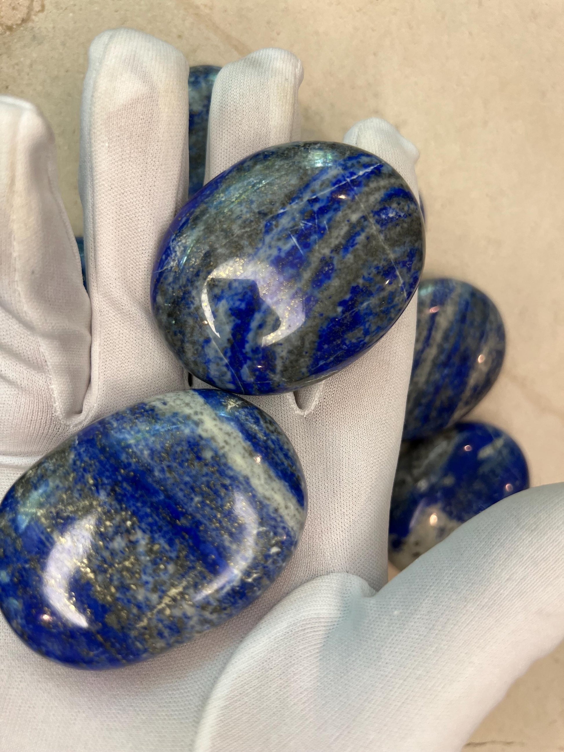 Afghan Lapis Lazuli Natural Palm Stone Smooth Polished Carved Crystal for Distraction Gift Anxiety Worry Christmas Meditation Home Decor