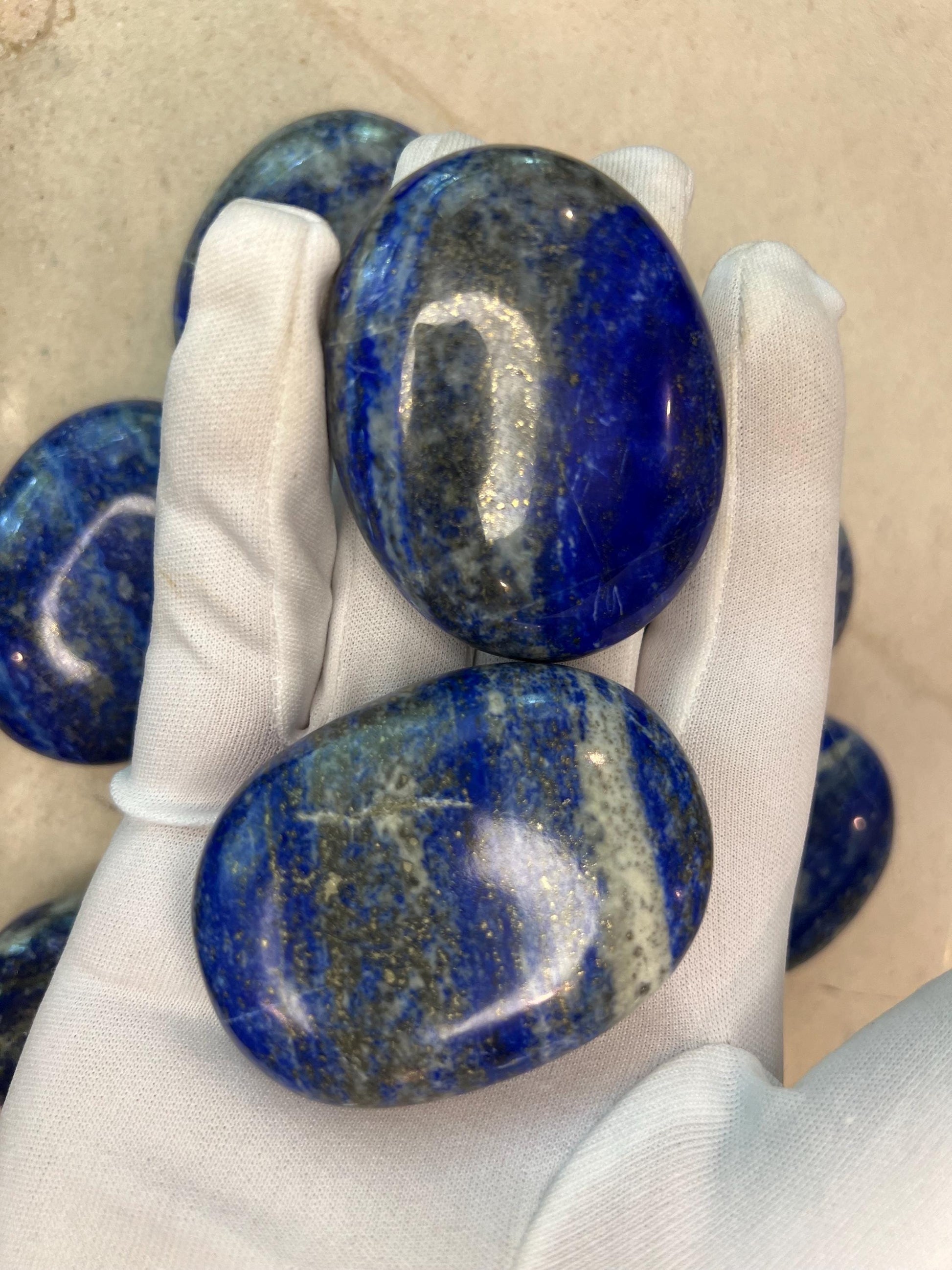 Afghan Lapis Lazuli Natural Palm Stone Smooth Polished Carved Crystal for Distraction Gift Anxiety Worry Christmas Meditation Home Decor