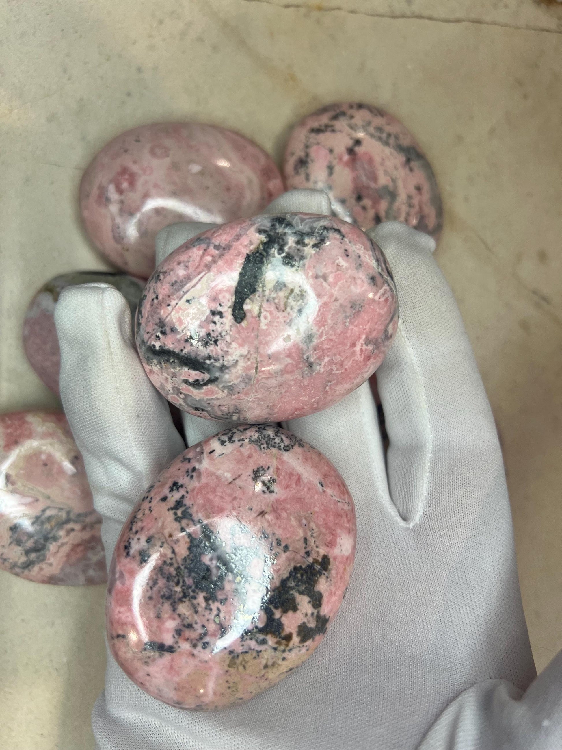 Indian Rhodochrosite Natural Palm Stone Smooth Polished Carved Crystal Worry Anxiety Distraction Meditation Christmas Xmas Gift Home Decor