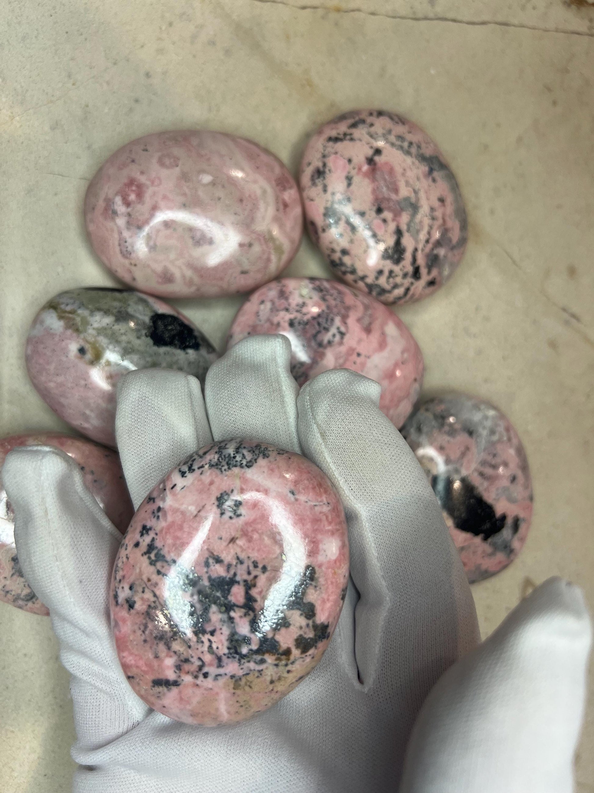 Indian Rhodochrosite Natural Palm Stone Smooth Polished Carved Crystal Worry Anxiety Distraction Meditation Christmas Xmas Gift Home Decor