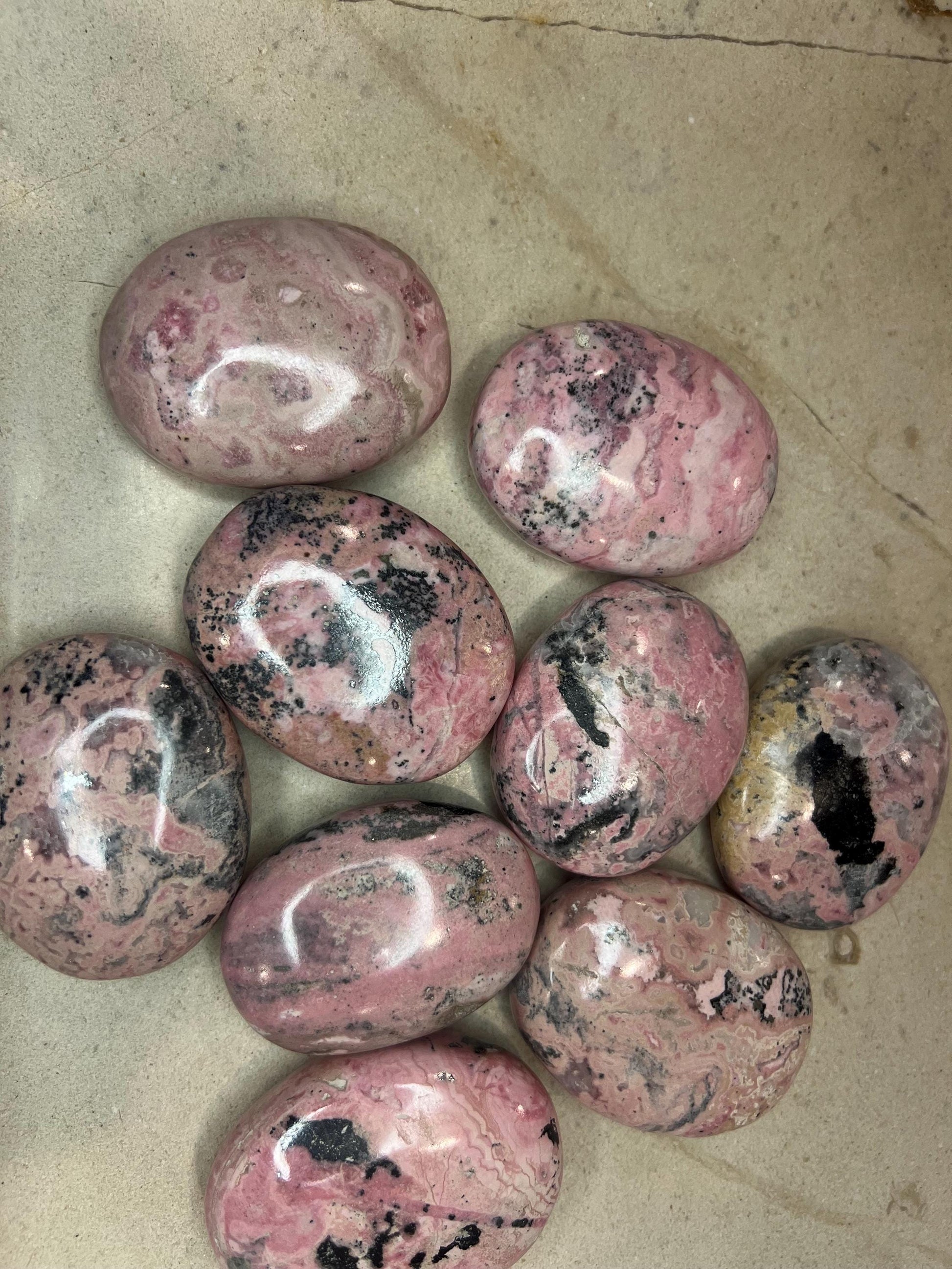Indian Rhodochrosite Natural Palm Stone Smooth Polished Carved Crystal Worry Anxiety Distraction Meditation Christmas Xmas Gift Home Decor