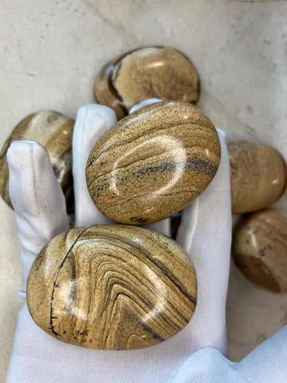 Owyhee Jasper Palm Stone: Polished Picture Jasper, Crystal for Meditation Home Decor Worry Pocket Stress Anxiety Palm Stone