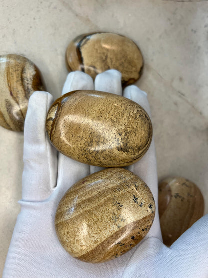Owyhee Jasper Palm Stone: Polished Picture Jasper, Crystal for Meditation Home Decor Worry Pocket Stress Anxiety Palm Stone