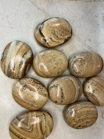 Owyhee Jasper Palm Stone: Polished Picture Jasper, Crystal for Meditation Home Decor Worry Pocket Stress Anxiety Palm Stone