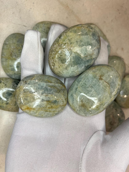 Mozambique Aquamarine Palm Stone: Polished Worry Stone, Chakra Decor Home Decor Worry Pocket Stress Anxiety Palm Stone