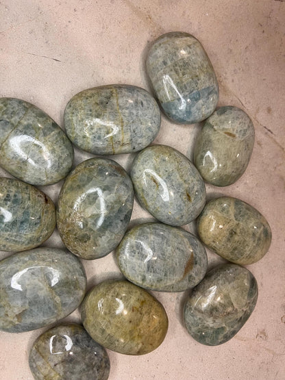 Mozambique Aquamarine Palm Stone: Polished Worry Stone, Chakra Decor Home Decor Worry Pocket Stress Anxiety Palm Stone