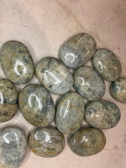 Mozambique Aquamarine Palm Stone: Polished Worry Stone, Chakra Decor Home Decor Worry Pocket Stress Anxiety Palm Stone
