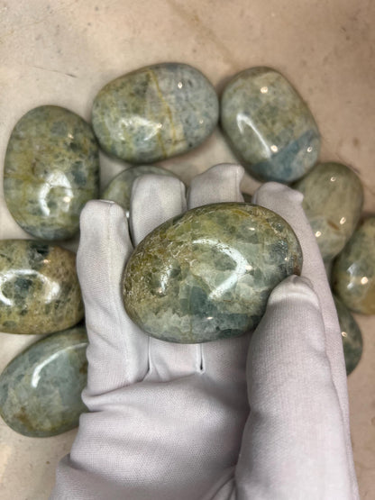 Mozambique Aquamarine Palm Stone: Polished Worry Stone, Chakra Decor Home Decor Worry Pocket Stress Anxiety Palm Stone