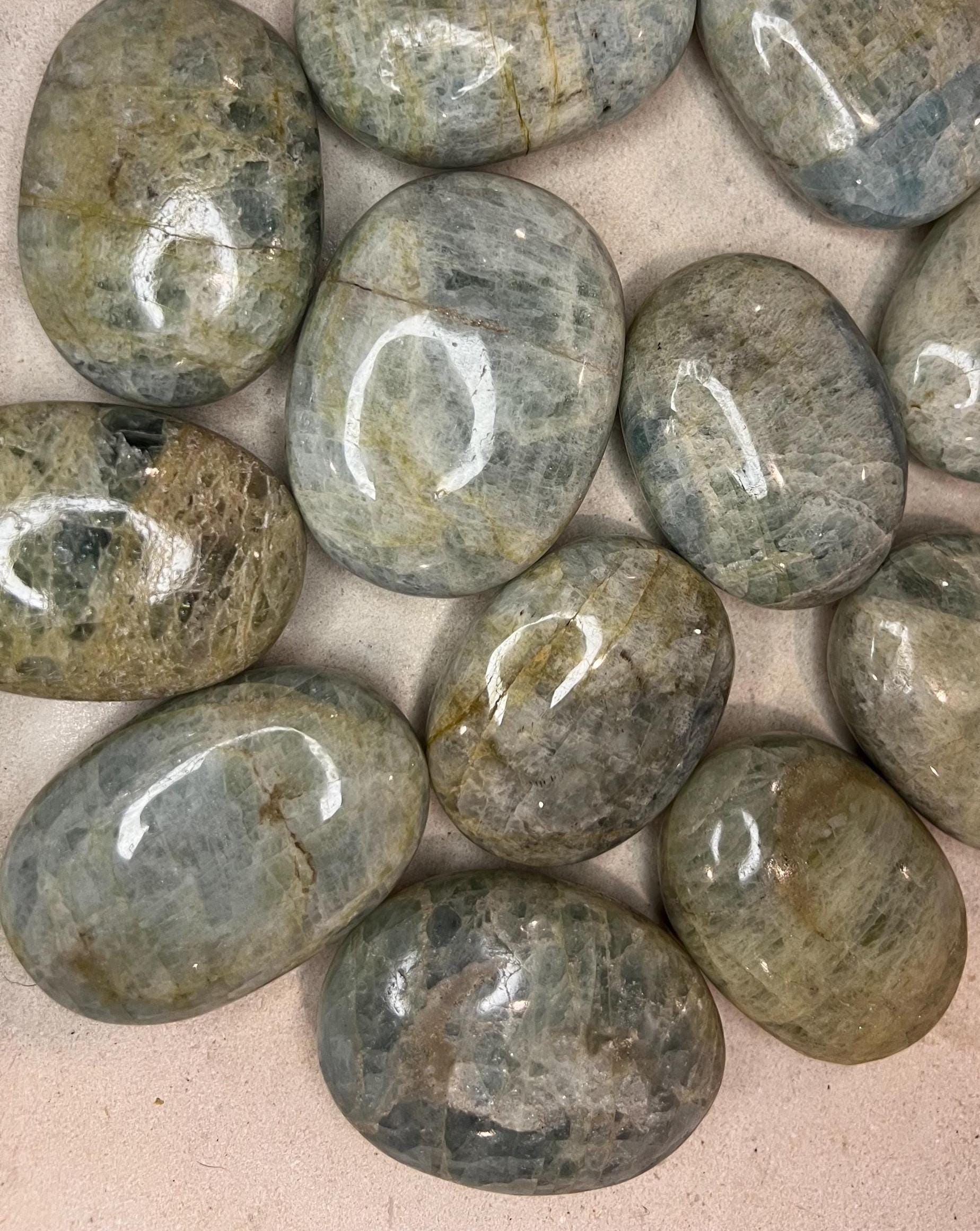 Mozambique Aquamarine Polished Palm Stone Pocket Anxiety Worry Chakra Anxiety Home Decor Christmas Holiday Gift Worry Christmas Gift
