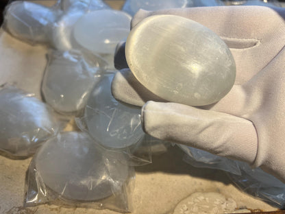 Selenite Palm Stone: Smooth Crystal for Anxiety & Relaxation Home Decor Worry Pocket Stress Anxiety Palm Stone