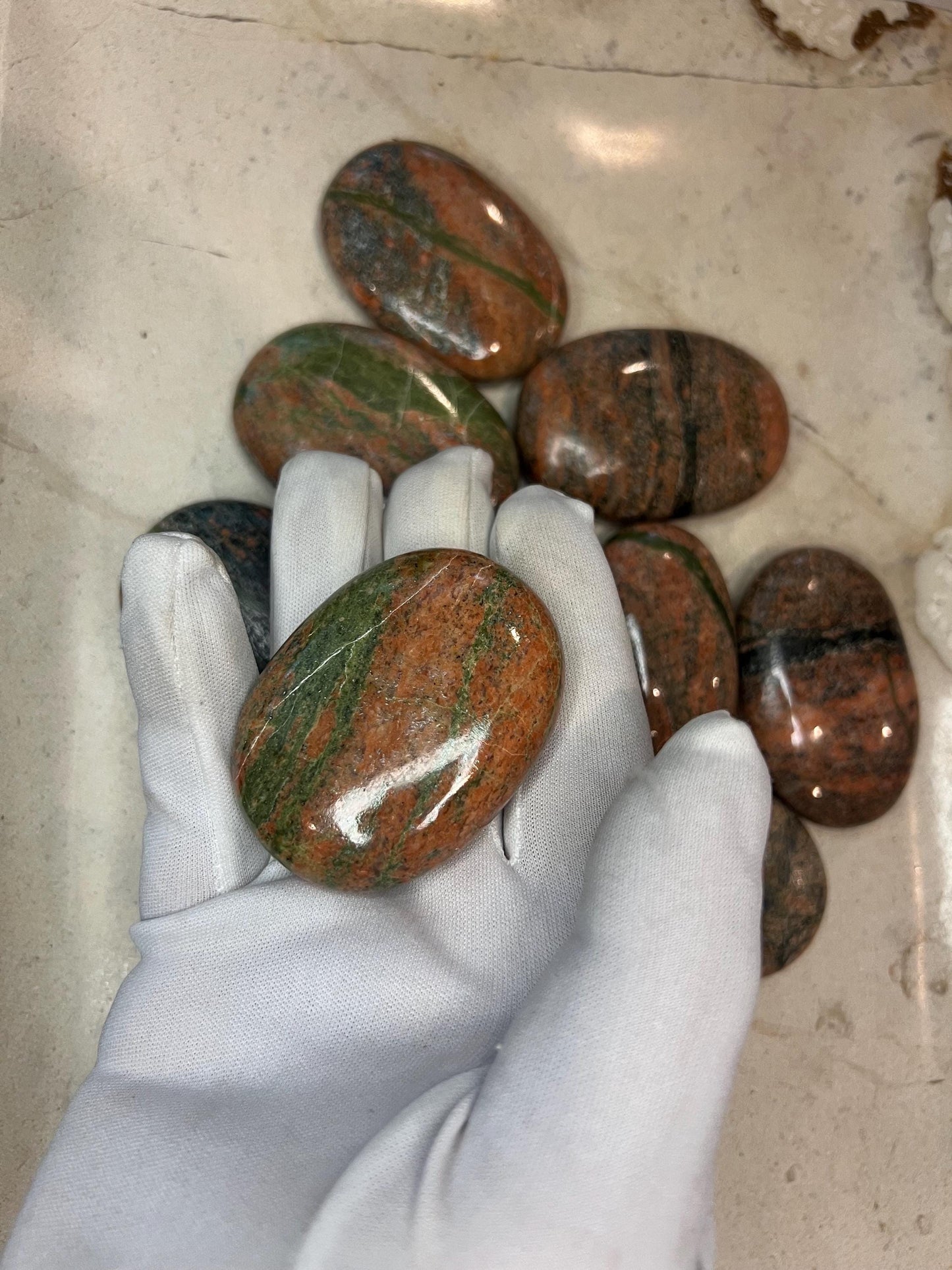 Himachal Pradesh Unakite Stone: Polished Worry Palm Stone Home Decor Worry Pocket Stress Anxiety Palm Stone