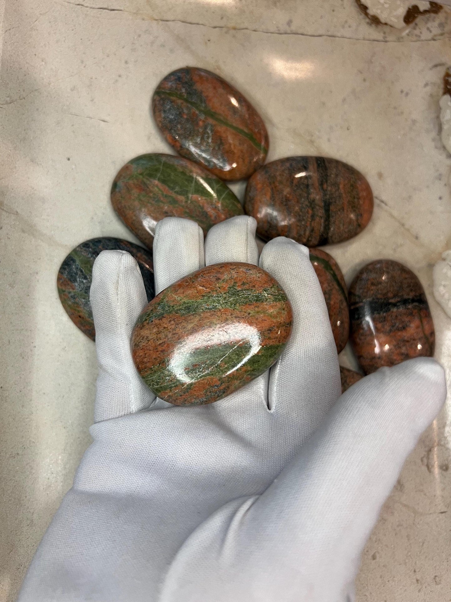 Himachal Pradesh Unakite Stone: Polished Worry Palm Stone Home Decor Worry Pocket Stress Anxiety Palm Stone