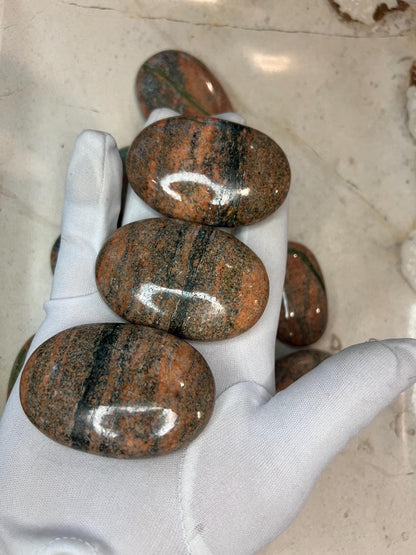 Himachal Pradesh Unakite Stone: Polished Worry Palm Stone Home Decor Worry Pocket Stress Anxiety Palm Stone