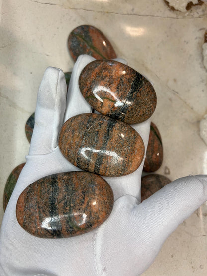 Himachal Pradesh Unakite Stone: Polished Worry Palm Stone Home Decor Worry Pocket Stress Anxiety Palm Stone